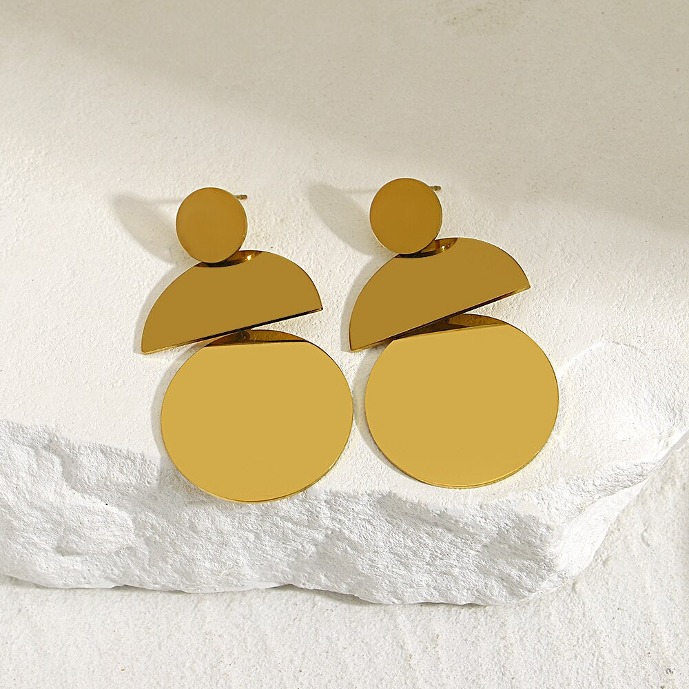 Lucia Gole: Gold Color Geometric Drop Earrings - Stainless Steel - Lucia Gole