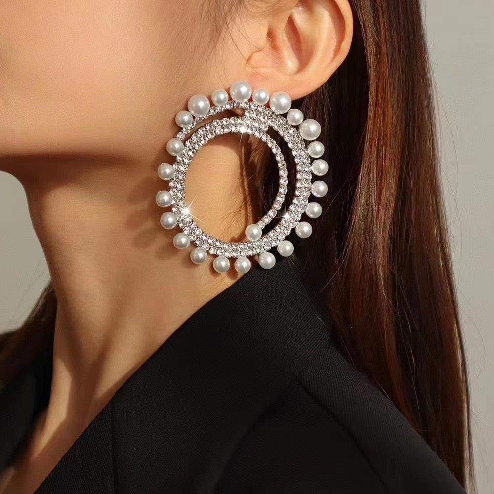 Lucia Gole Trendy Round Circle Pearls Big Spiral Earrings - Lucia Gole