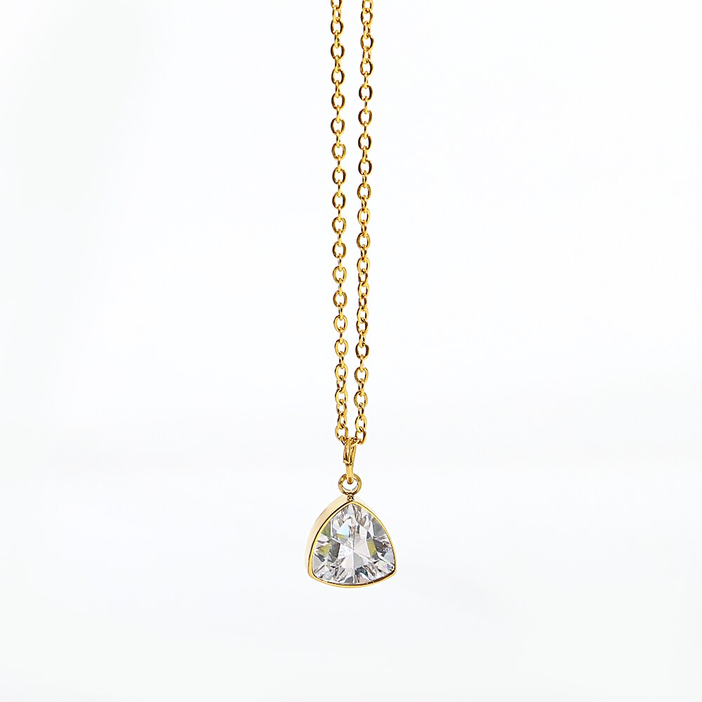 Lucia Gole: Trendy Stainless Steel Triangle Crystal Pendant Necklace - Lucia Gole