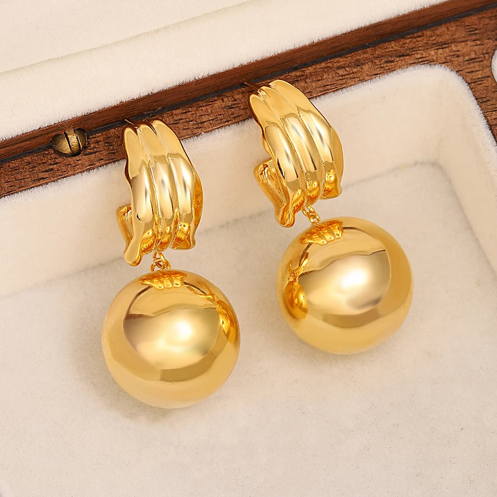 AENSOA Two-Tone Gold Silver Color Ball Pendant Hanging Earrings for Women Unique Design Fancy Bead Drop Earring Fashion Jewelry - Lucia Gole