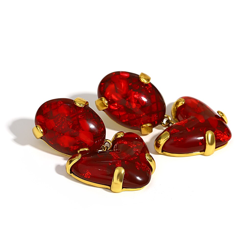 Lucia Gole: Vintage Red Rhinestone Love Heart Drop Earrings - Lucia Gole