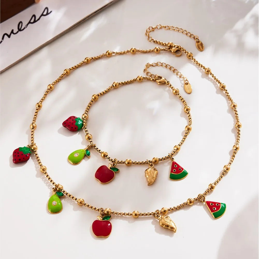 Lucia Gole - Fruit Charm Gold Necklace & Bracelet Set