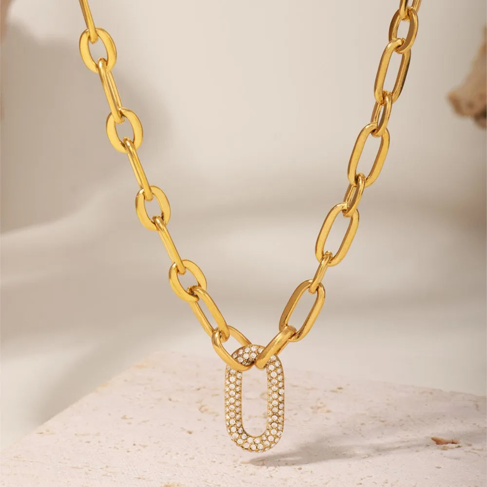 Lucia Gole  Gold Plated Hip-Hop Chain Set – Stainless Steel Necklace & Bracelet with Zircon Pendant