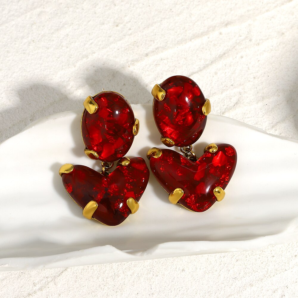 Lucia Gole: Vintage Red Rhinestone Love Heart Drop Earrings - Lucia Gole