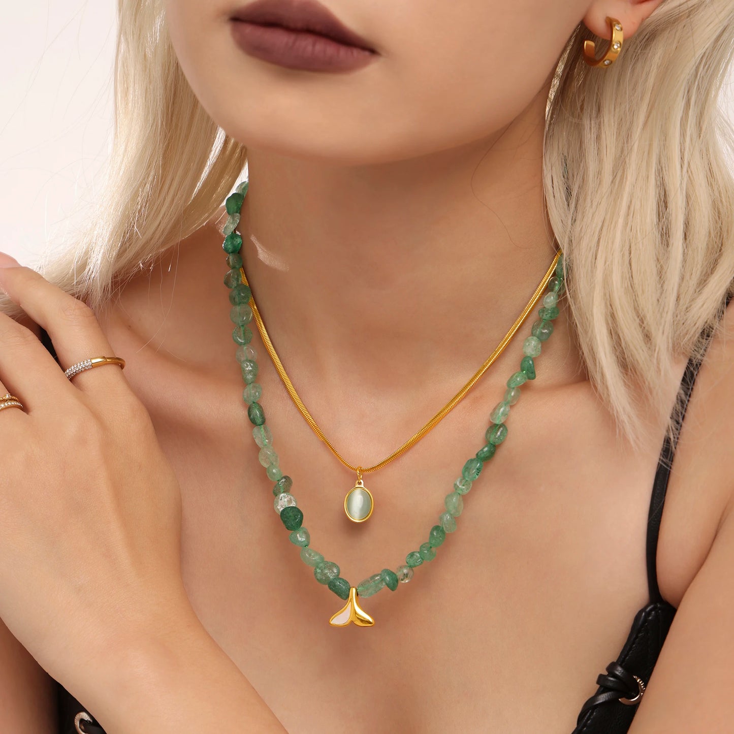 Lucia Gole - Green Beaded Necklace with Gold Pendant