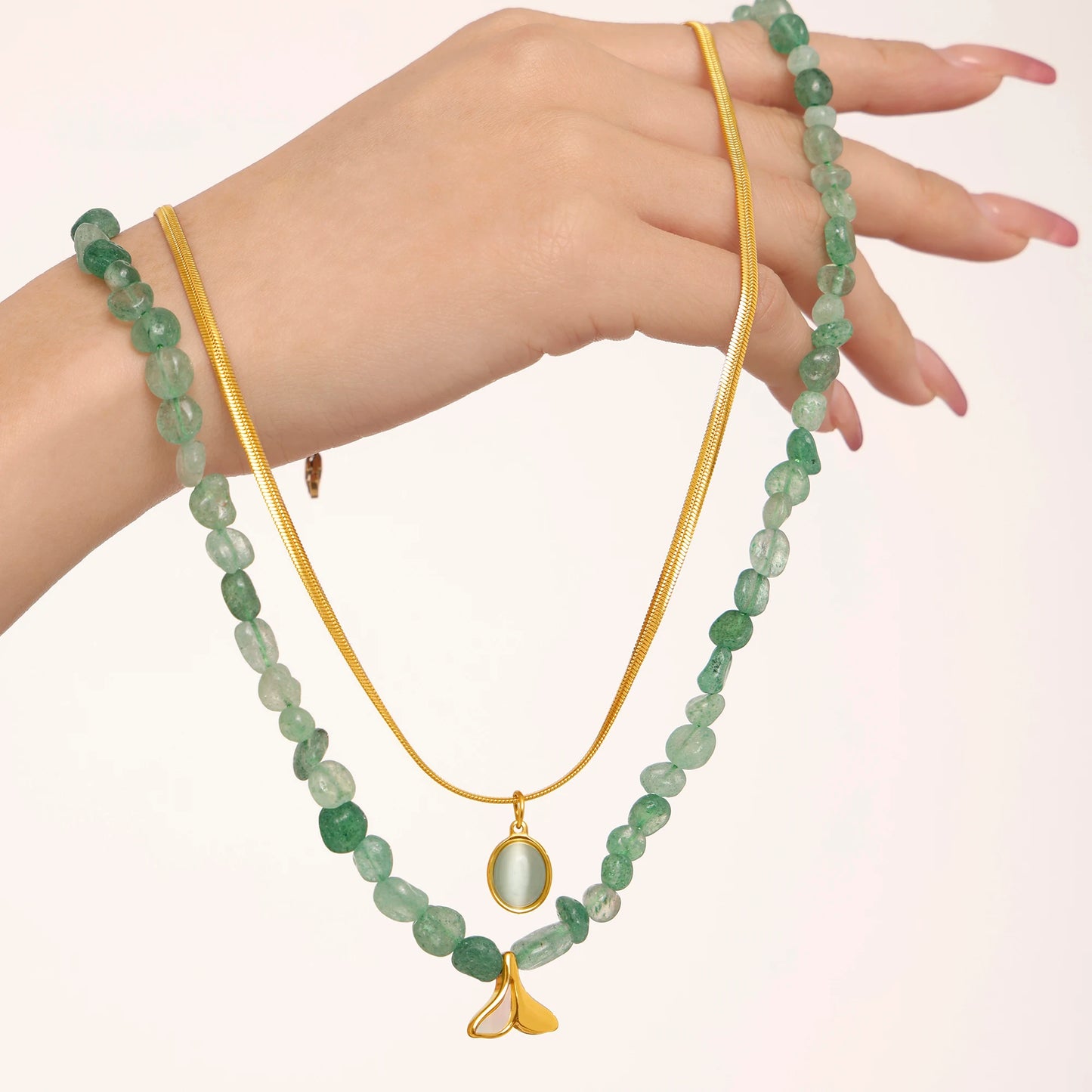 Lucia Gole - Green Beaded Necklace with Gold Pendant