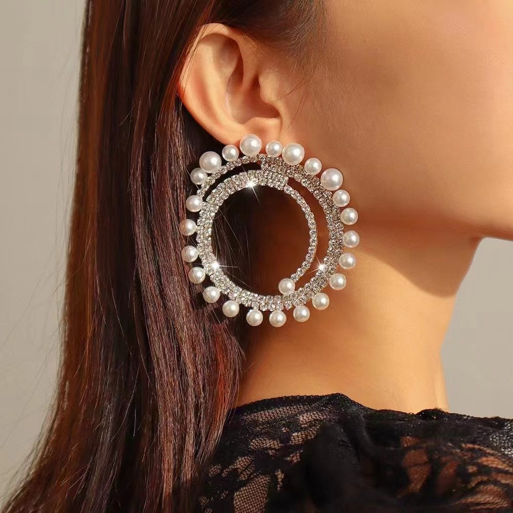 Lucia Gole Trendy Round Circle Pearls Big Spiral Earrings - Lucia Gole