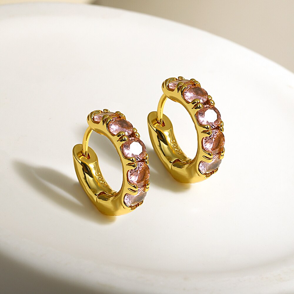 Lucia Gole: Gold Color Zircon Small Hoop Earrings - Lucia Gole