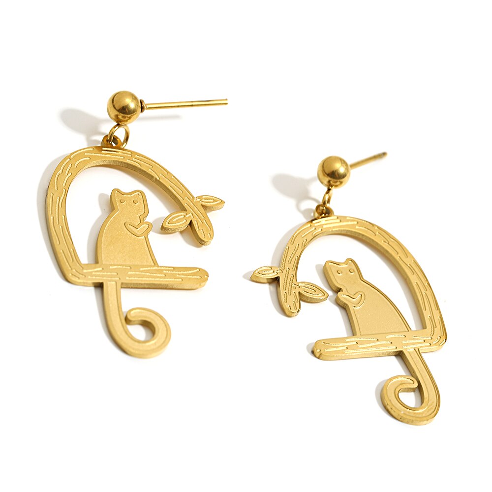 Lucia Gole: Exquisite Gold Color Cat Drop Earrings - Lucia Gole