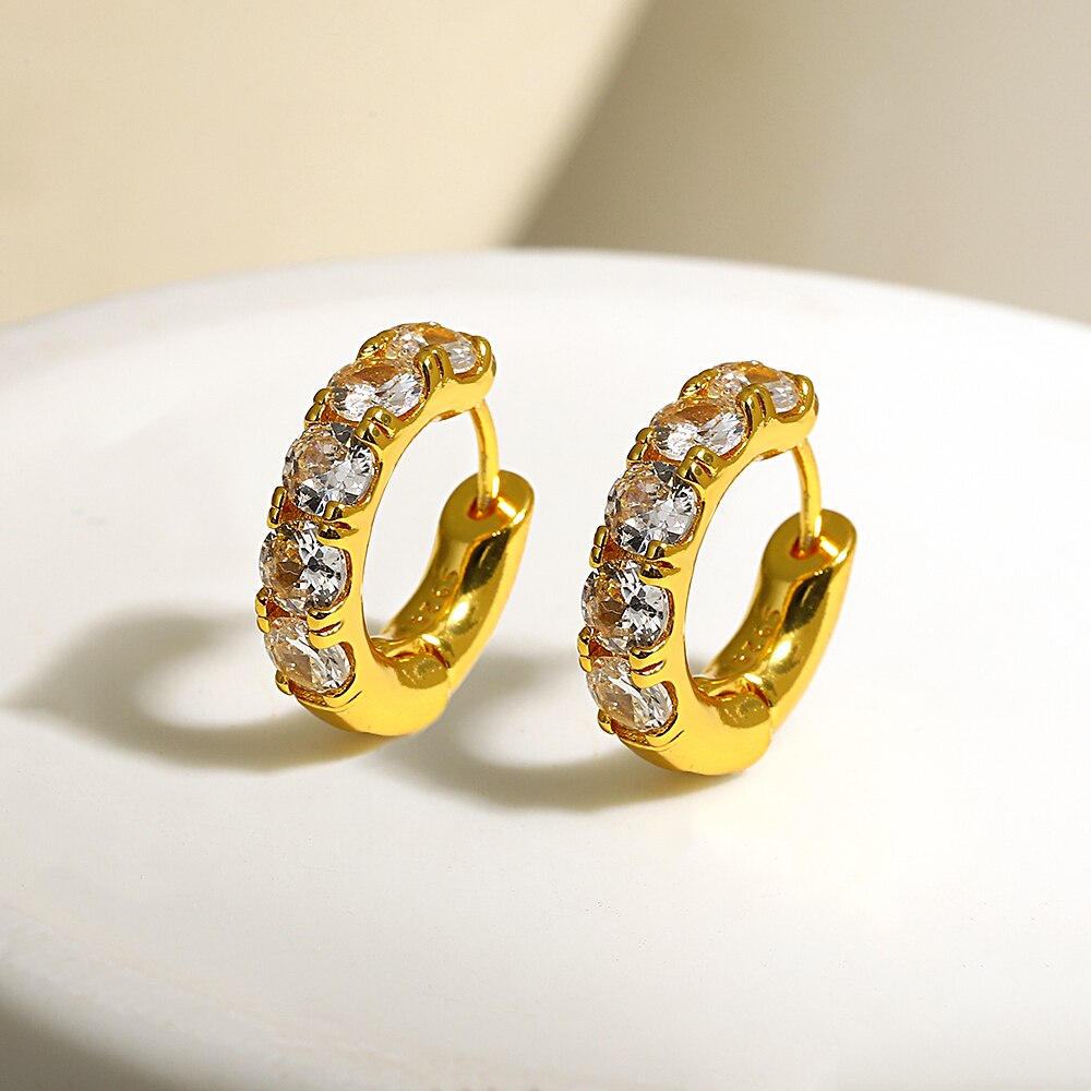 Lucia Gole: Gold Color Zircon Small Hoop Earrings - Lucia Gole