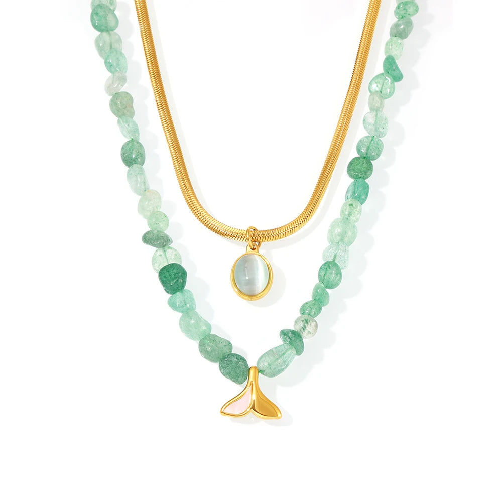 Lucia Gole - Green Beaded Necklace with Gold Pendant