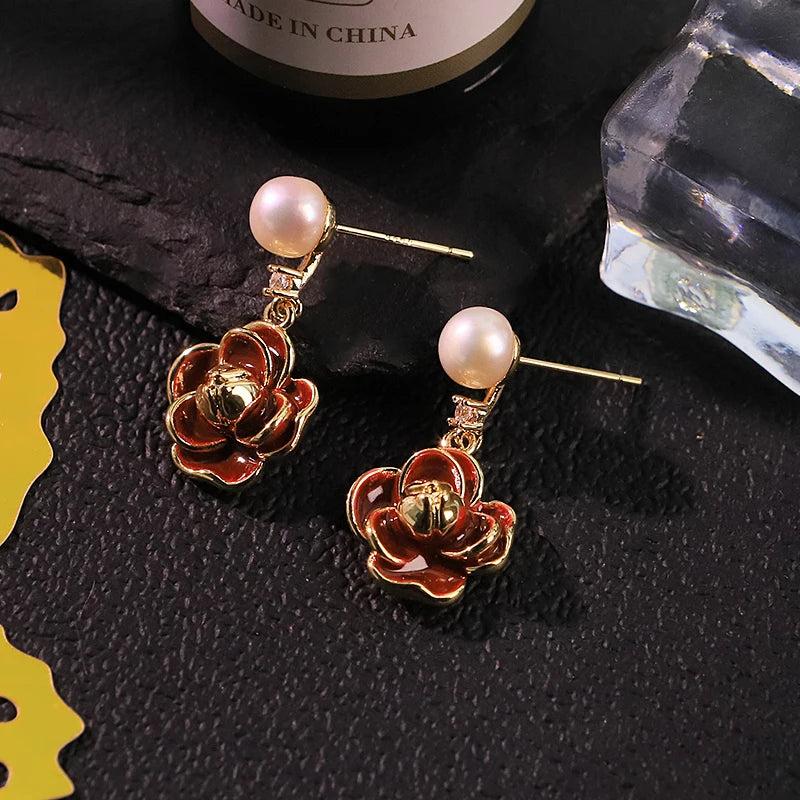 Lucia Gole - Red Flower Pearl Earrings