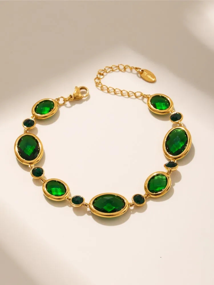 Lucia Gole Oval Czech Crystal Bracelet – 18K Gold Plated Stainless Steel Luxury Jewelry