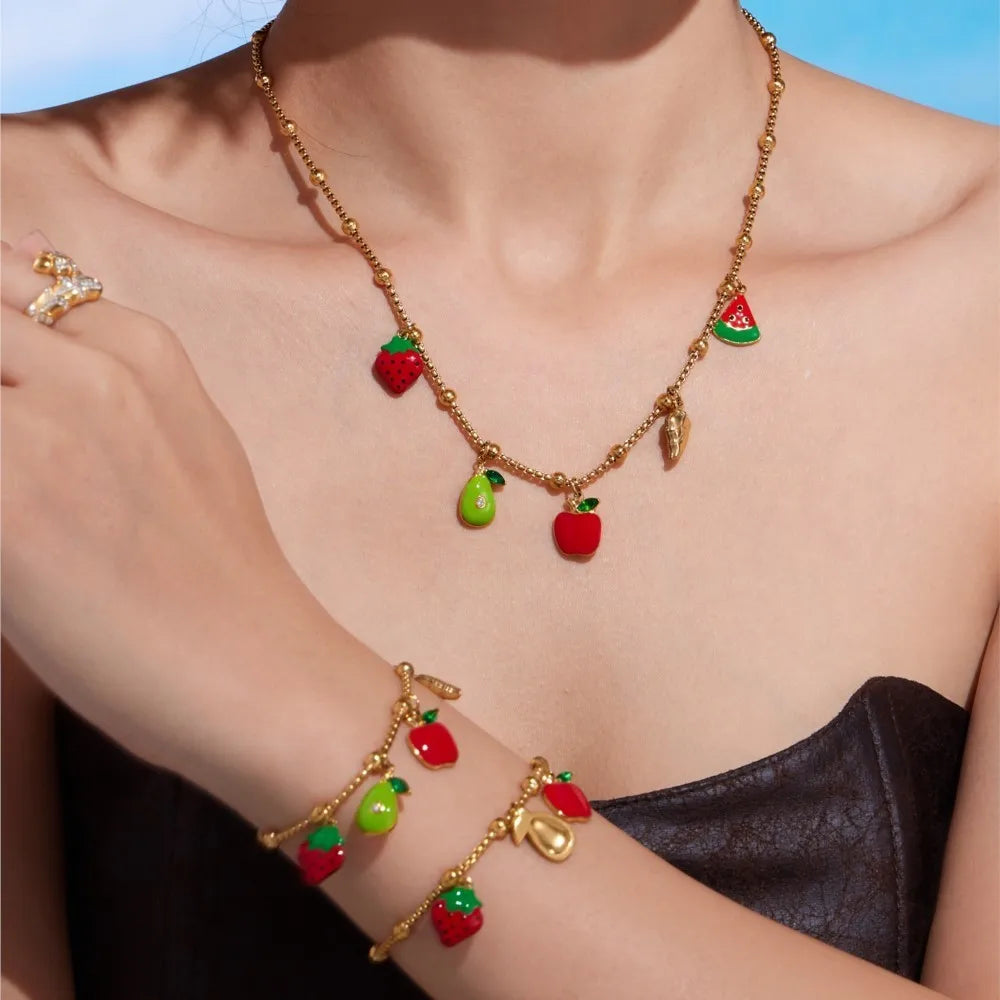 Lucia Gole - Fruit Charm Gold Necklace & Bracelet Set