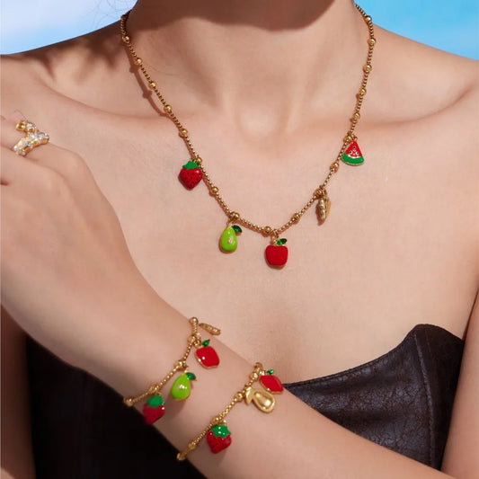 Lucia Gole - Fruit Charm Gold Necklace & Bracelet Set