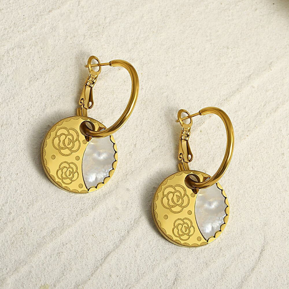 Lucia Gole: Exquisite Shell Flower Geometric Hoop Earrings - Lucia Gole