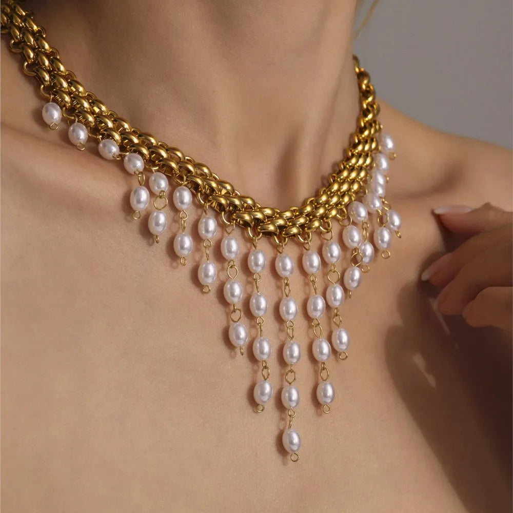 Lucia Gole Pearl Drop Gold Chain Necklace & Bracelet Set
