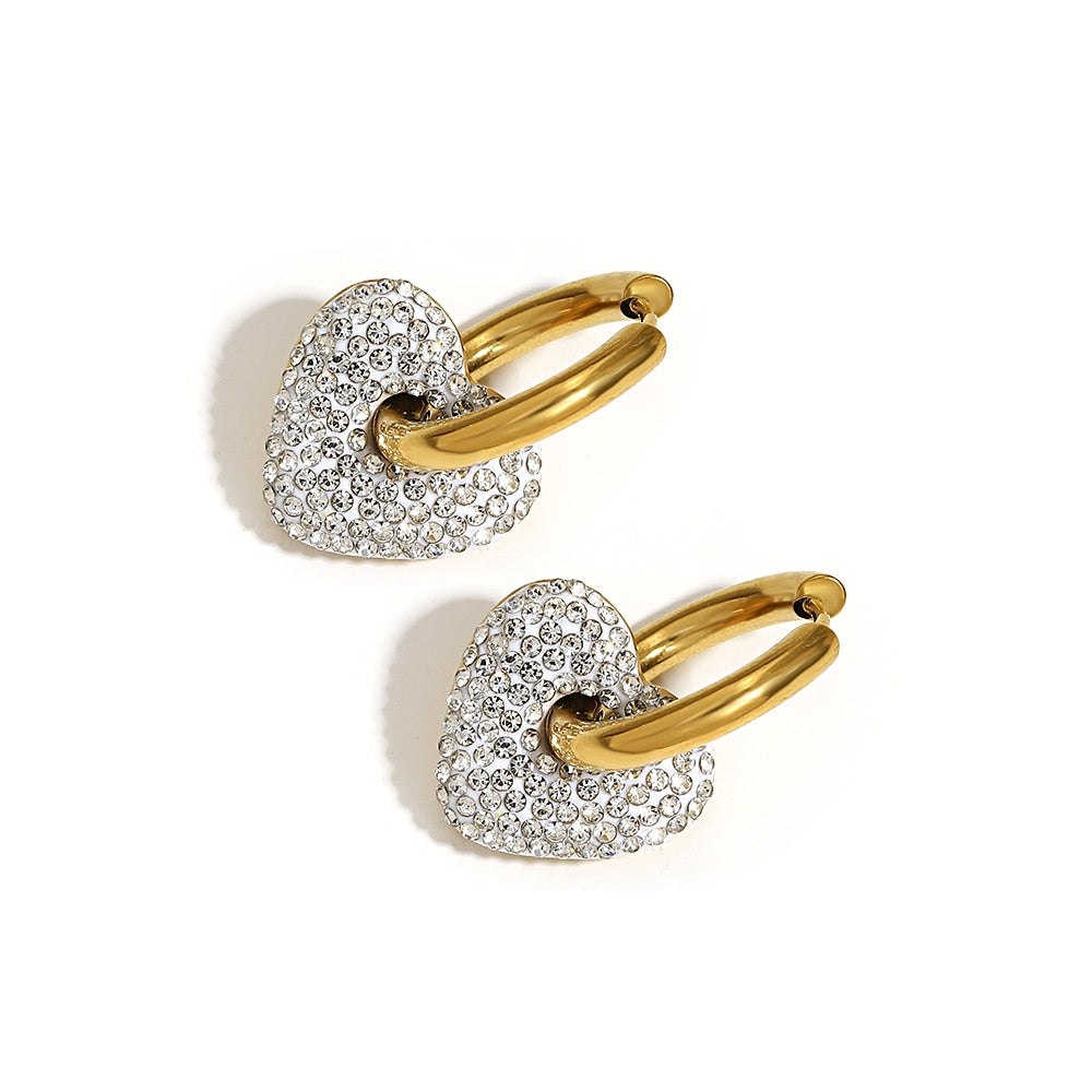 Lucia Gole: Rhinestones Heart Charm Hoop Earrings - Lucia Gole