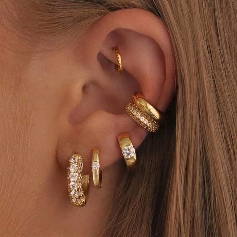 Lucia Gole: Gold Color Zircon Small Hoop Earrings - Lucia Gole