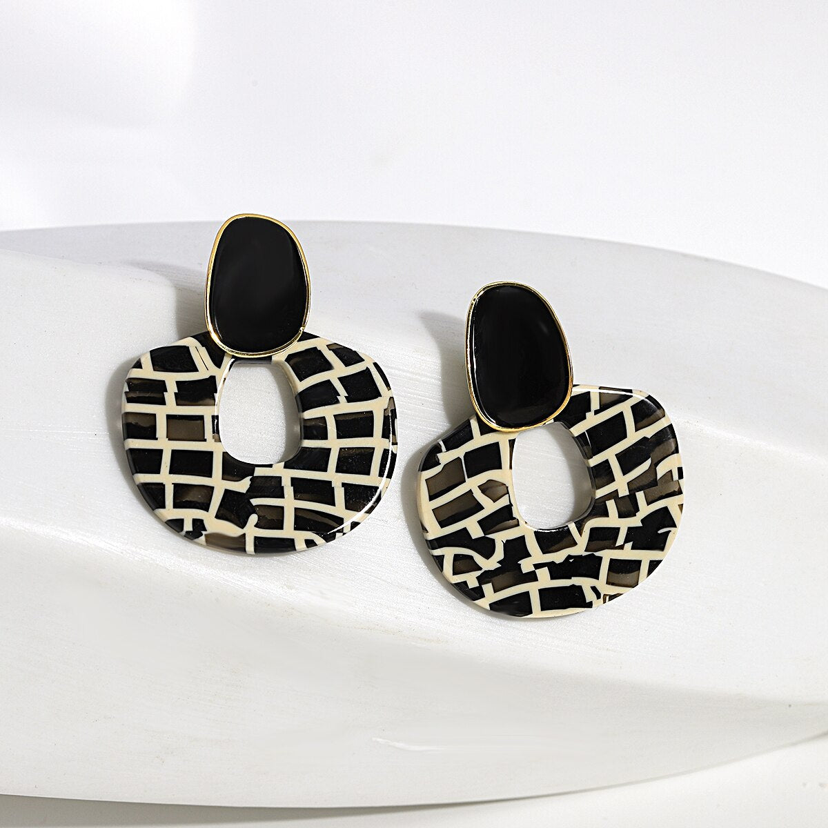 Lucia Gole Black Enamel Cracked Pattern Earrings - Lucia Gole