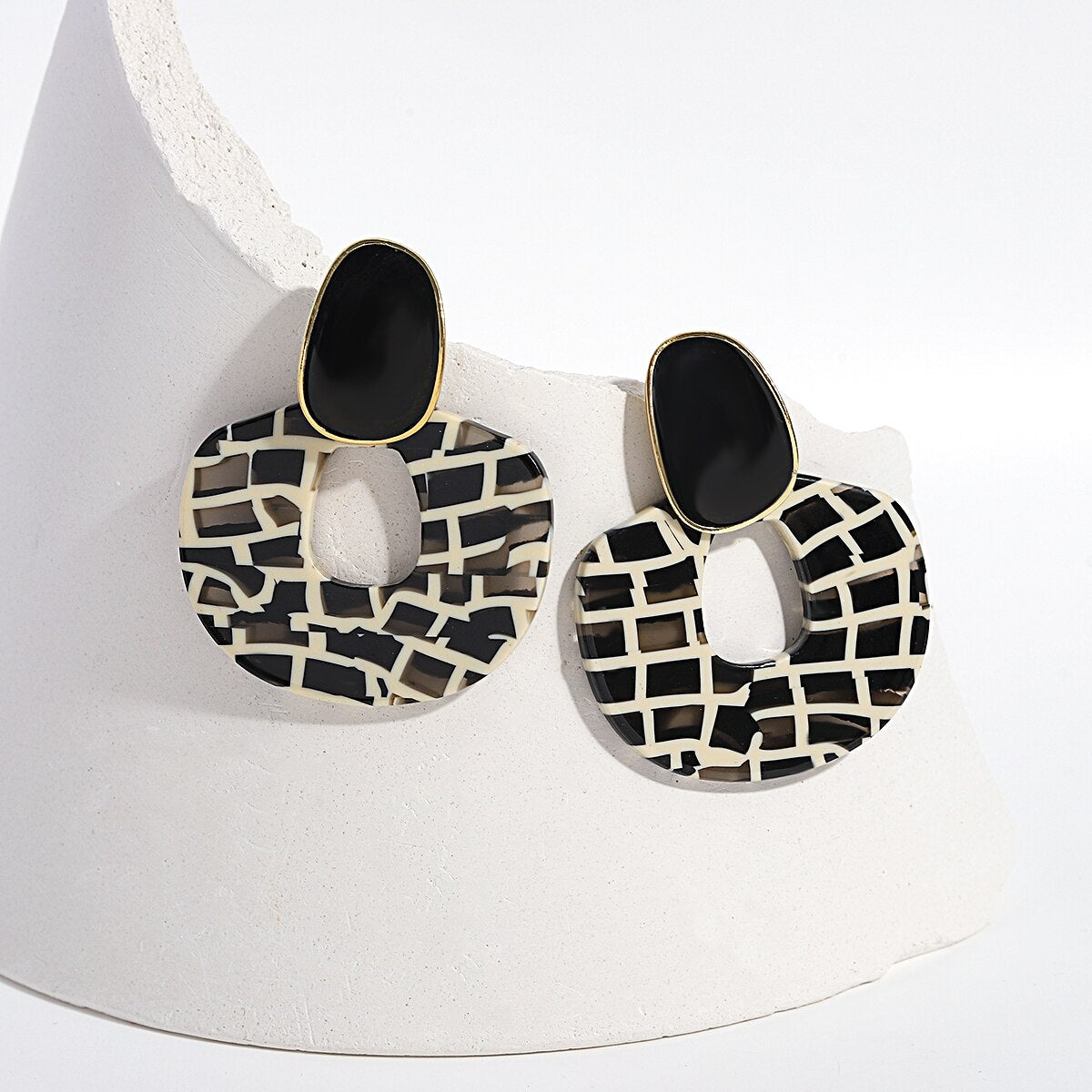 Lucia Gole Black Enamel Cracked Pattern Earrings - Lucia Gole