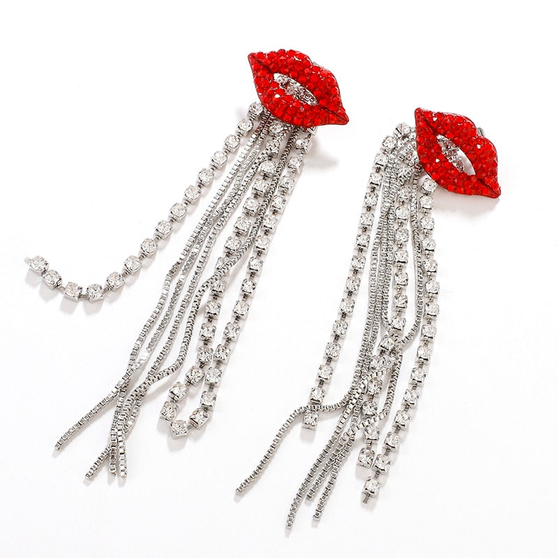 Lucia Gole Crystal Red Lip Long Drop Earrings - Lucia Gole