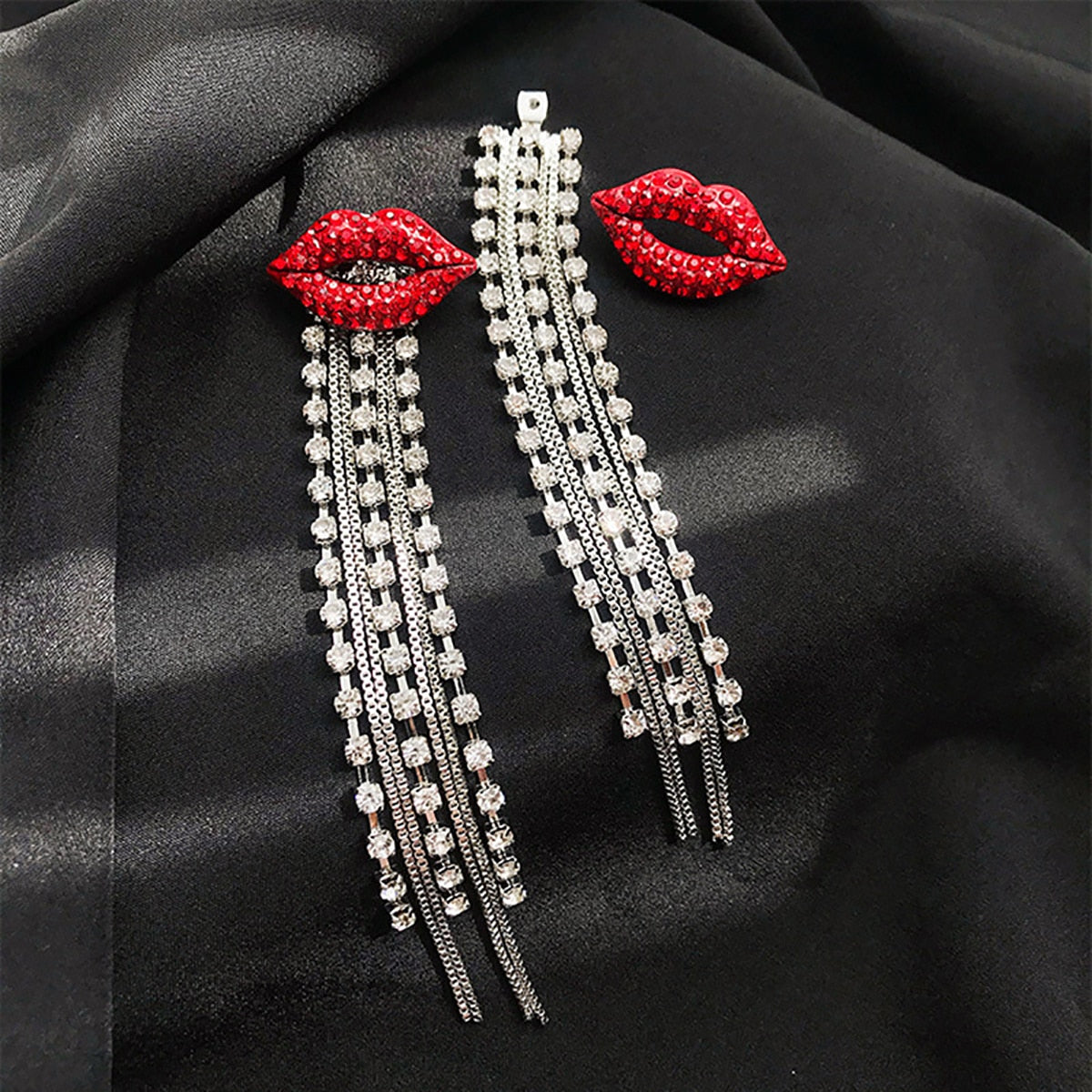 Lucia Gole Crystal Red Lip Long Drop Earrings - Lucia Gole