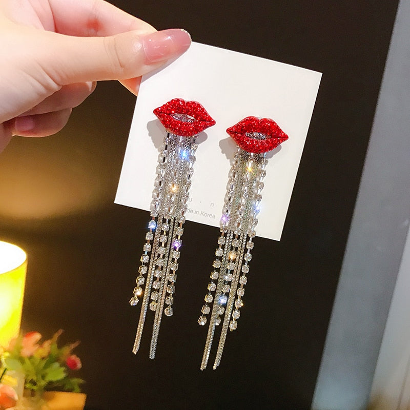 Lucia Gole Crystal Red Lip Long Drop Earrings - Lucia Gole