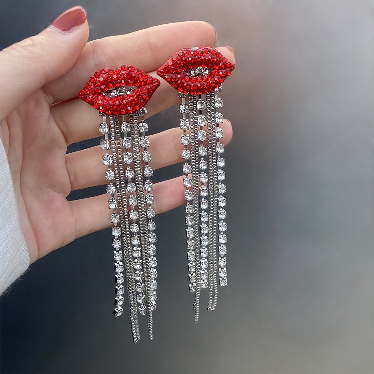 Lucia Gole Crystal Red Lip Long Drop Earrings - Lucia Gole