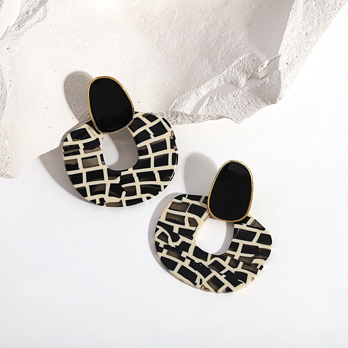 Lucia Gole Black Enamel Cracked Pattern Earrings - Lucia Gole