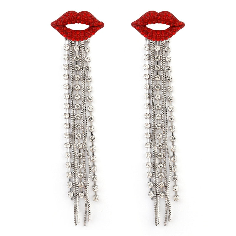 Lucia Gole Crystal Red Lip Long Drop Earrings - Lucia Gole