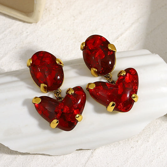 Lucia Gole: Vintage Red Rhinestone Love Heart Drop Earrings - Lucia Gole