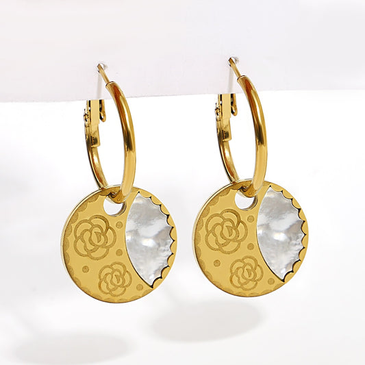 Lucia Gole: Exquisite Shell Flower Geometric Hoop Earrings - Lucia Gole